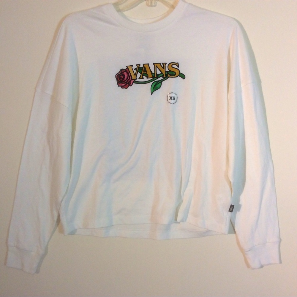 Vans Sz XS Extra Small Long Sleeve Tee T Shirt White Pink Floral Stain Glass NWT